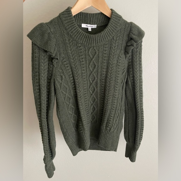 Madewell Green Hollydene Ruffle-Shoulder Pullover Knit Sweater - Size XXS - Picture 4 of 11
